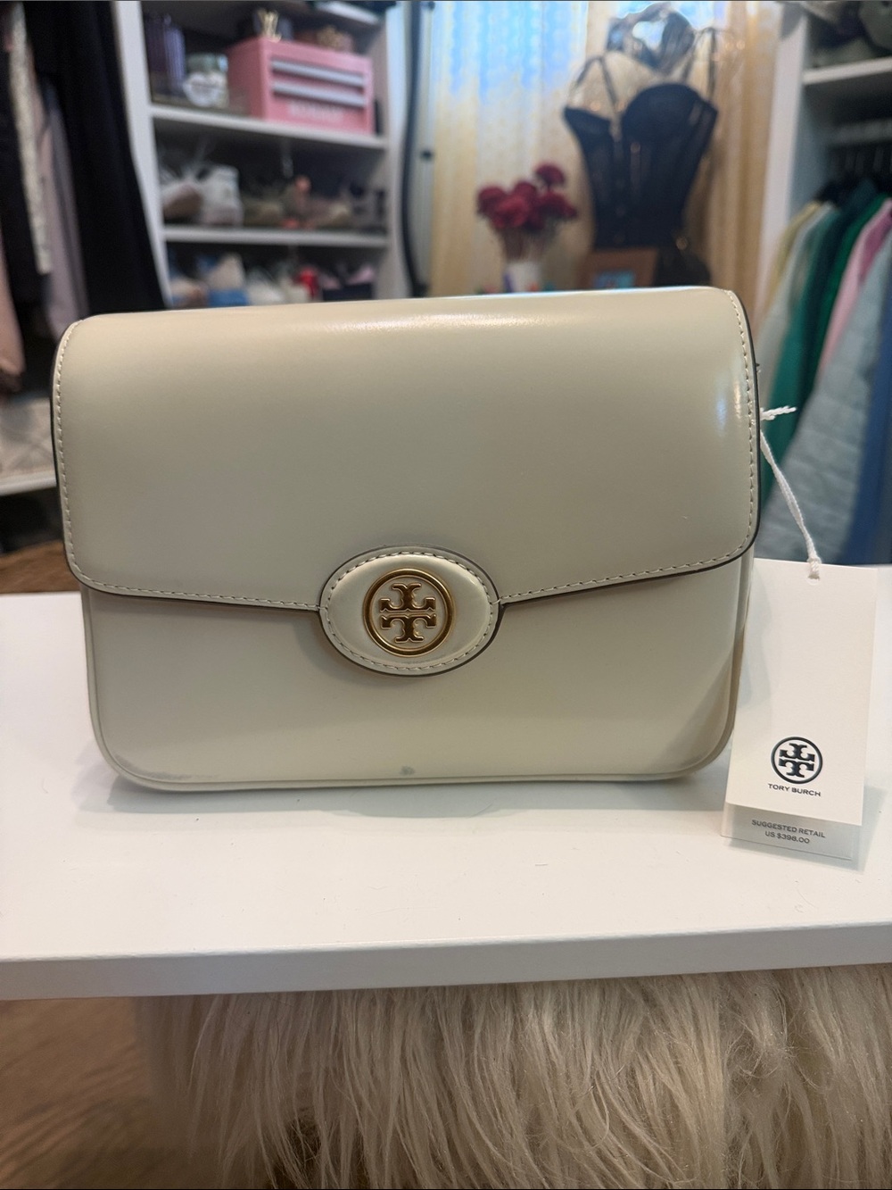 Tory Burch Robinson Patent Leather Crossbody with Gold Logo